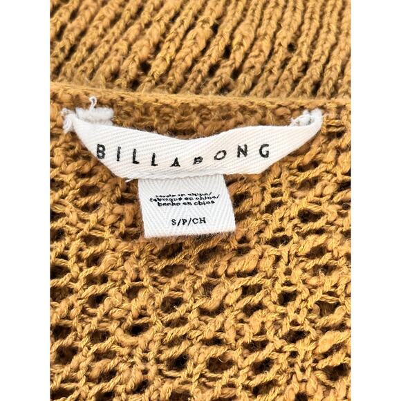 Billabong Feel the Breeze Mustard Brown Open Knit V Neck Cropped Sweater Small - Picture 7 of 7